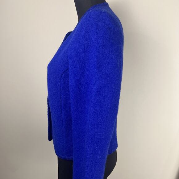 Carroll Rees 100 % Wool Cardigan Jacket Total Blue Silver Buttons Sz 12 - Picture 6 of 7